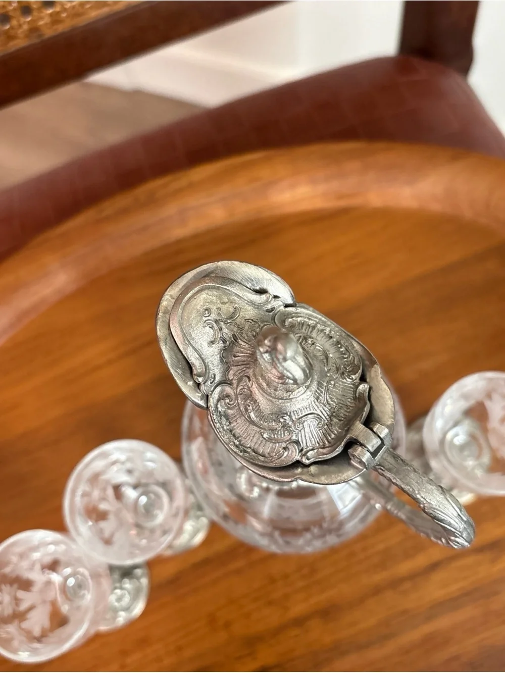 Vintage Peltro Claret Crystal Jug? W/ Pewter. 95% 3 Small Glasses—Italy— barware